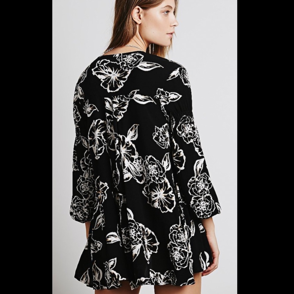 Free People White and Black Floral Tunic Size: S
